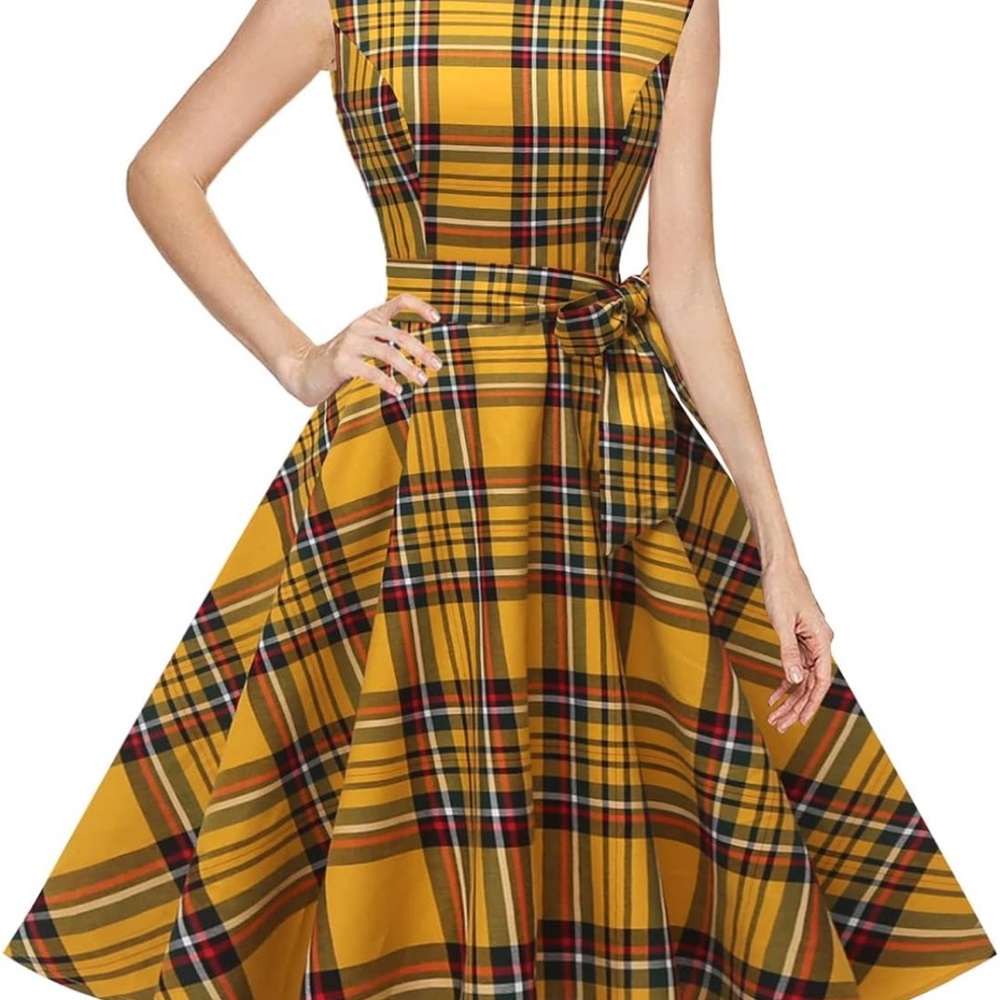 50’s Pinup Swing Dress Yellow Plaid